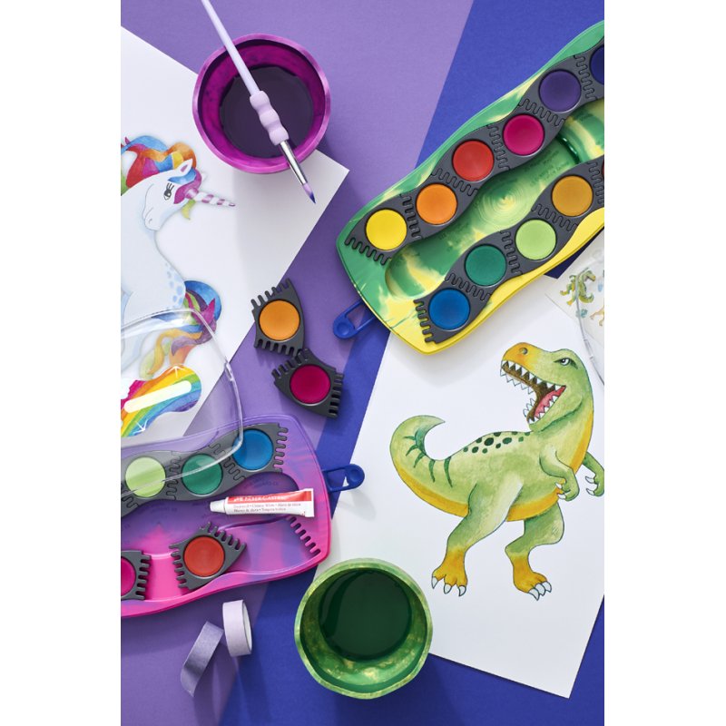 FABER-CASTELL Boîte de peinture Dino CONNECTOR, 12 couleurs